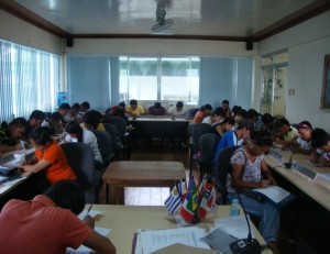 Applicants from Puerto Galera, Occidental Mindoro taking the qualifying test during the screening process conducted by the Human Resource Development Unit  last August 1, 2013.
